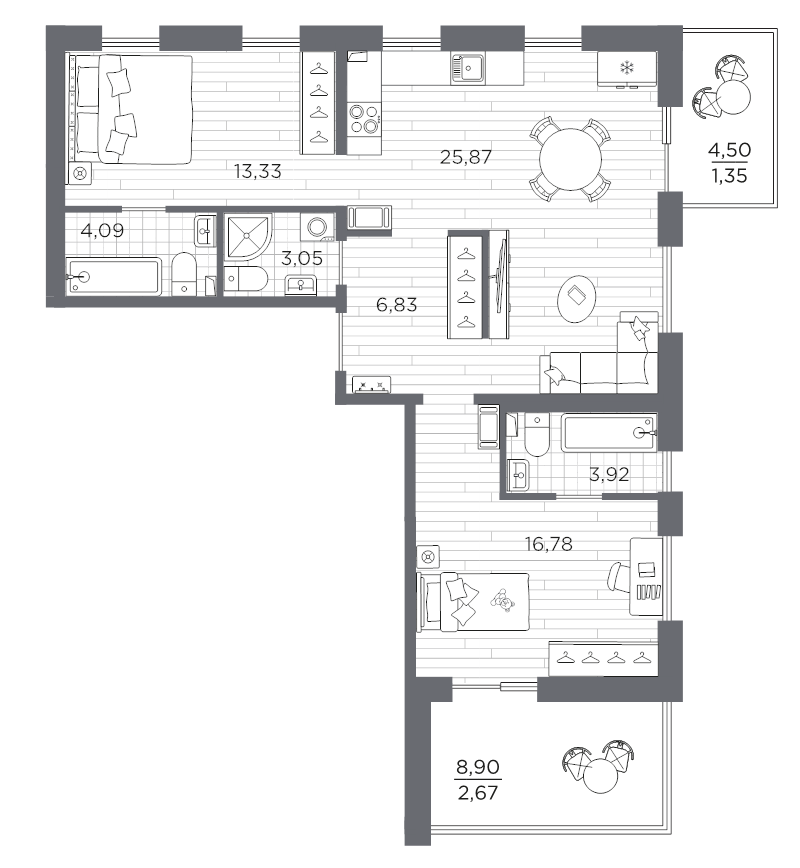 3 ккв (Евро) 77,9 м²