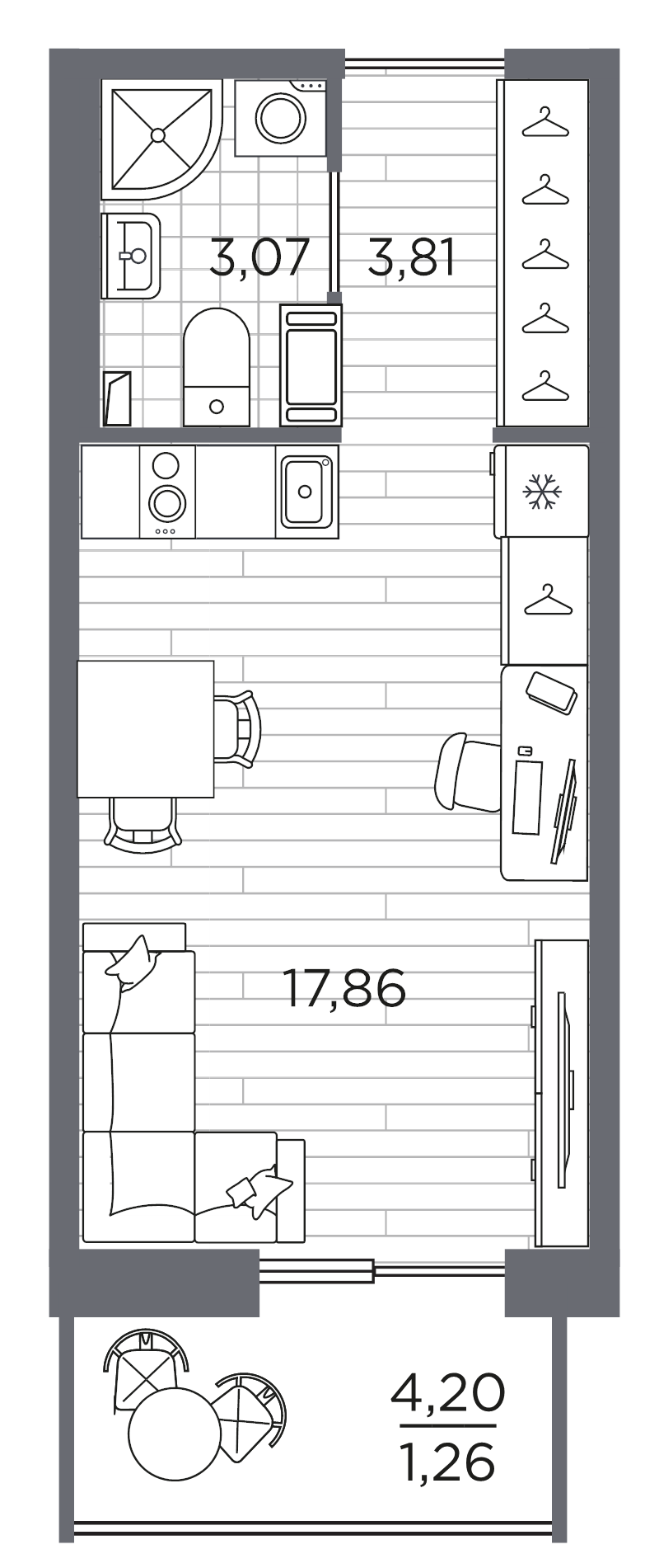 Студия 26 м²