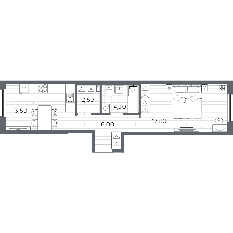 1 ккв 43,8 м²