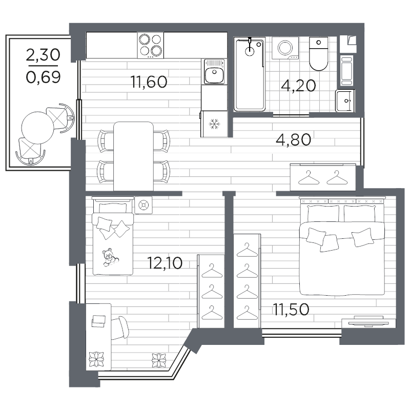 2 ккв 44,9 м²