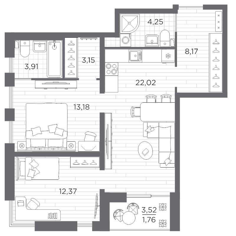3 ккв (Евро) 68,8 м²