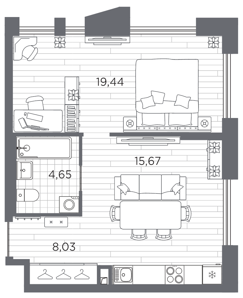2 ккв (Евро) 47,8 м²