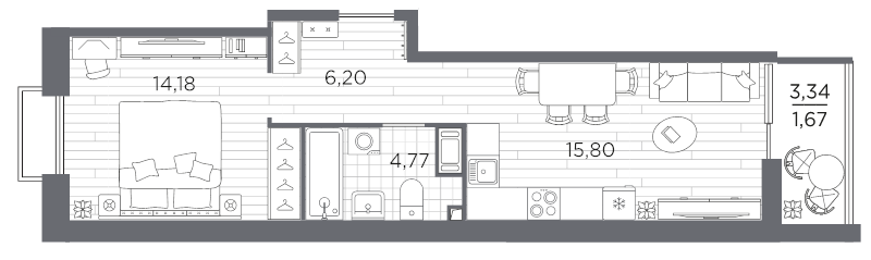 2 ккв (Евро) 42,6 м²
