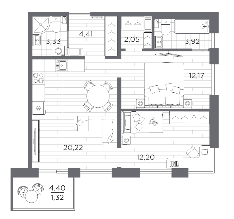 3 ккв (Евро) 61,6 м²