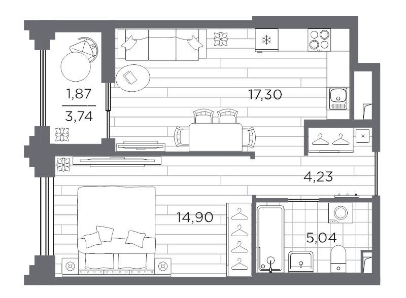 2 ккв (Евро) 43,5 м²