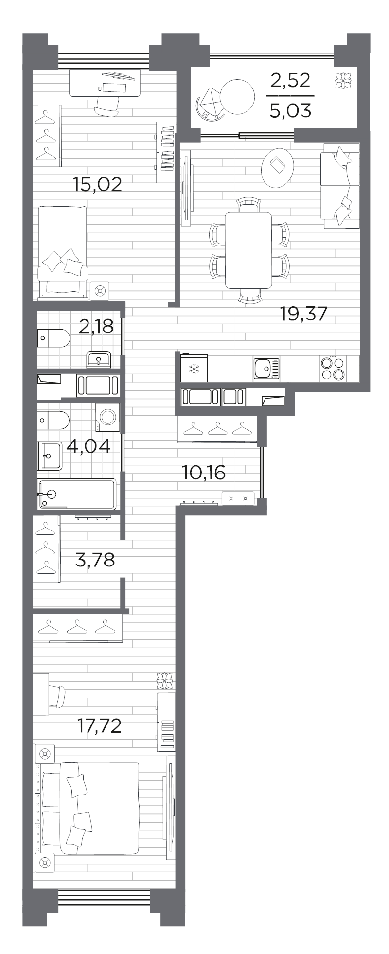 3 ккв (Евро) 74,8 м²