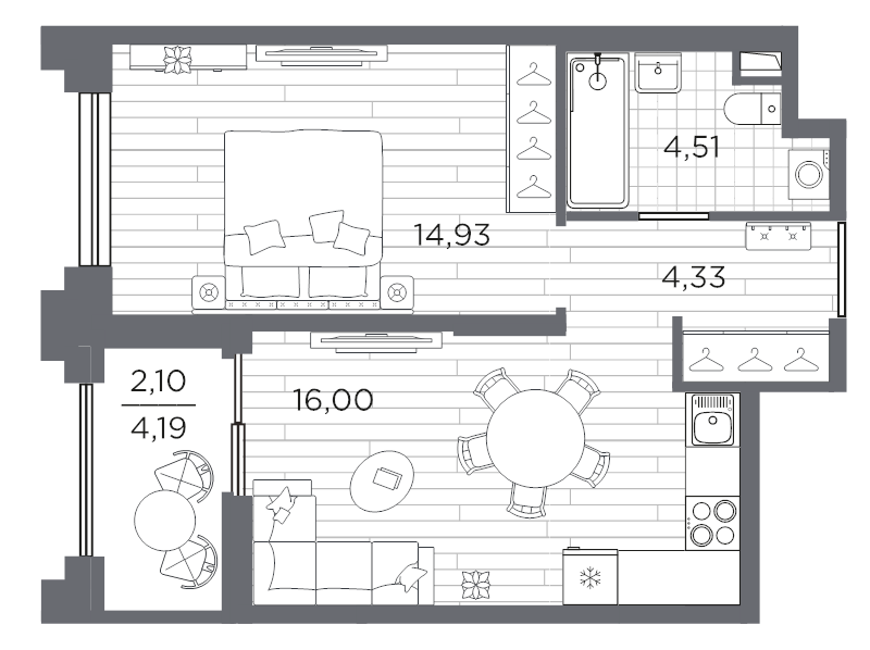 2 ккв (Евро) 41,9 м²