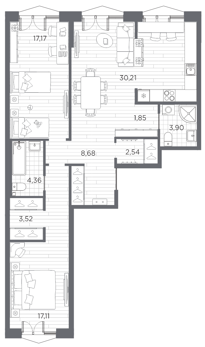 3 ккв (Евро) 89,3 м²