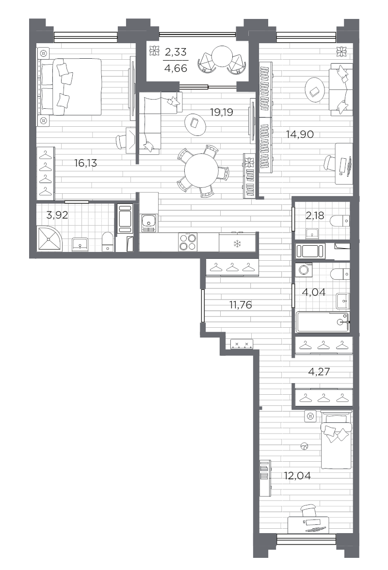 4 ккв (Евро) 90,8 м²