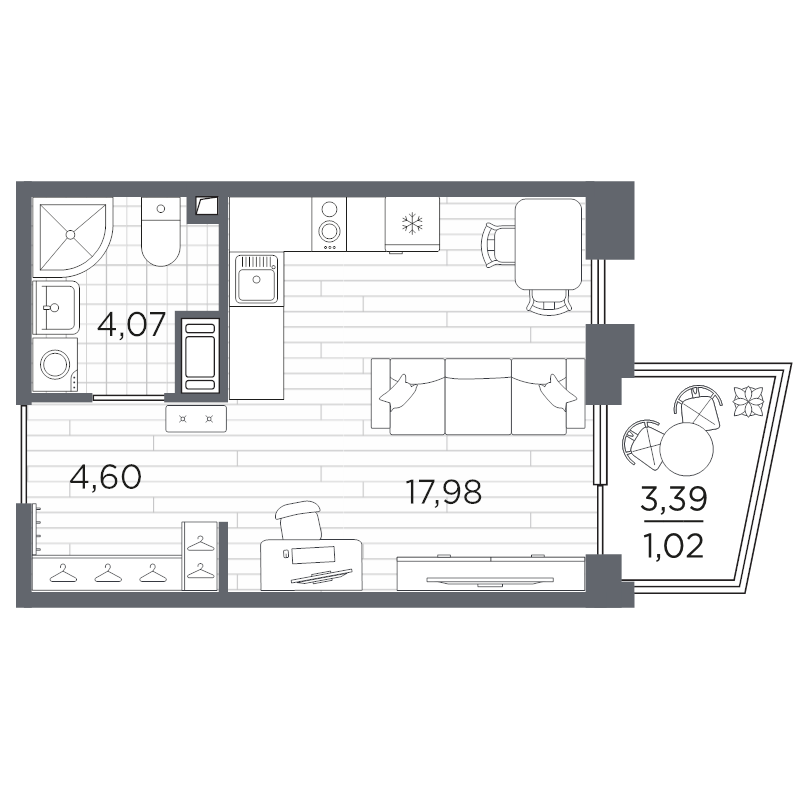 Студия 27,7 м²