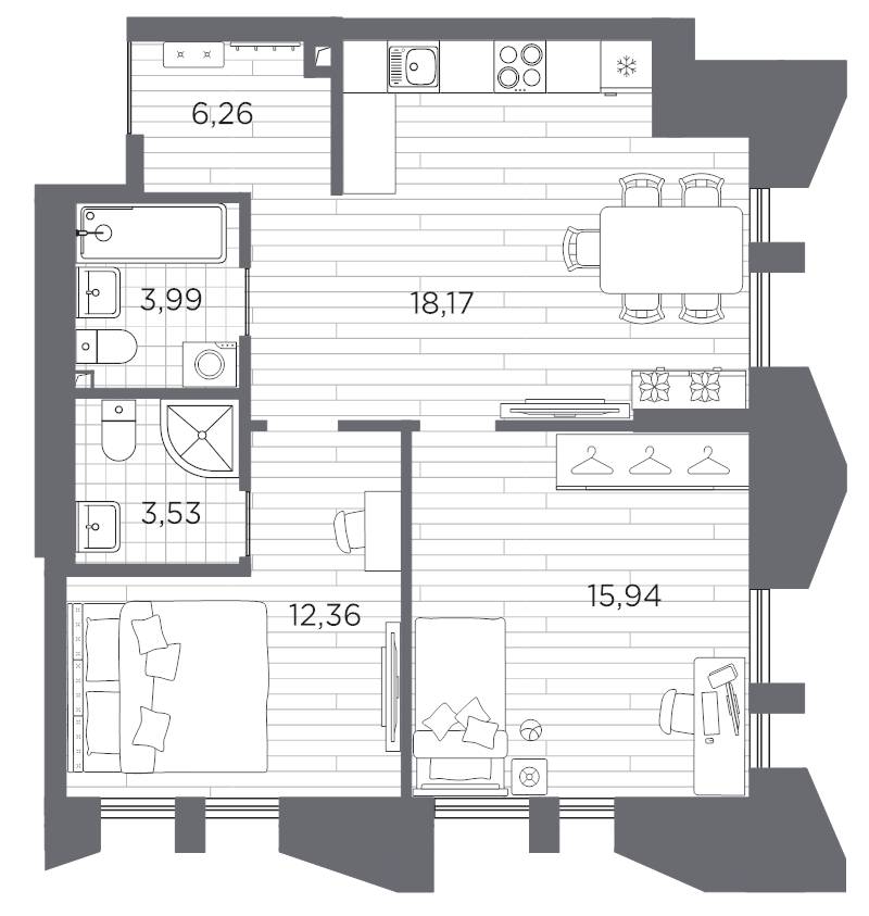 3 ккв (Евро) 60,3 м²