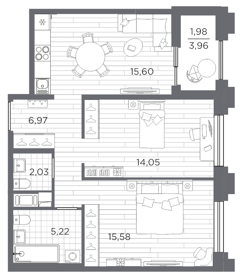 3 ккв (Евро) 61,4 м²