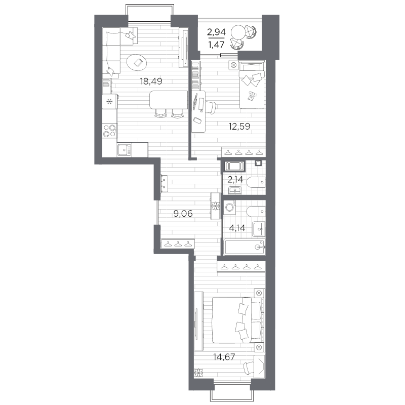 3 ккв (Евро) 62,6 м²