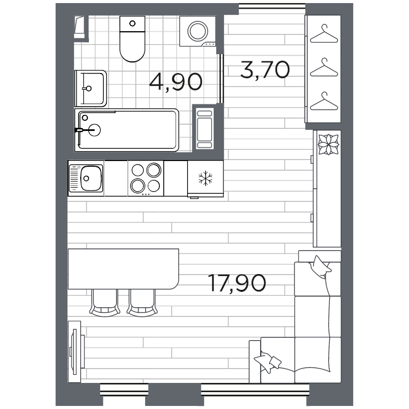 Студия 27,5 м²