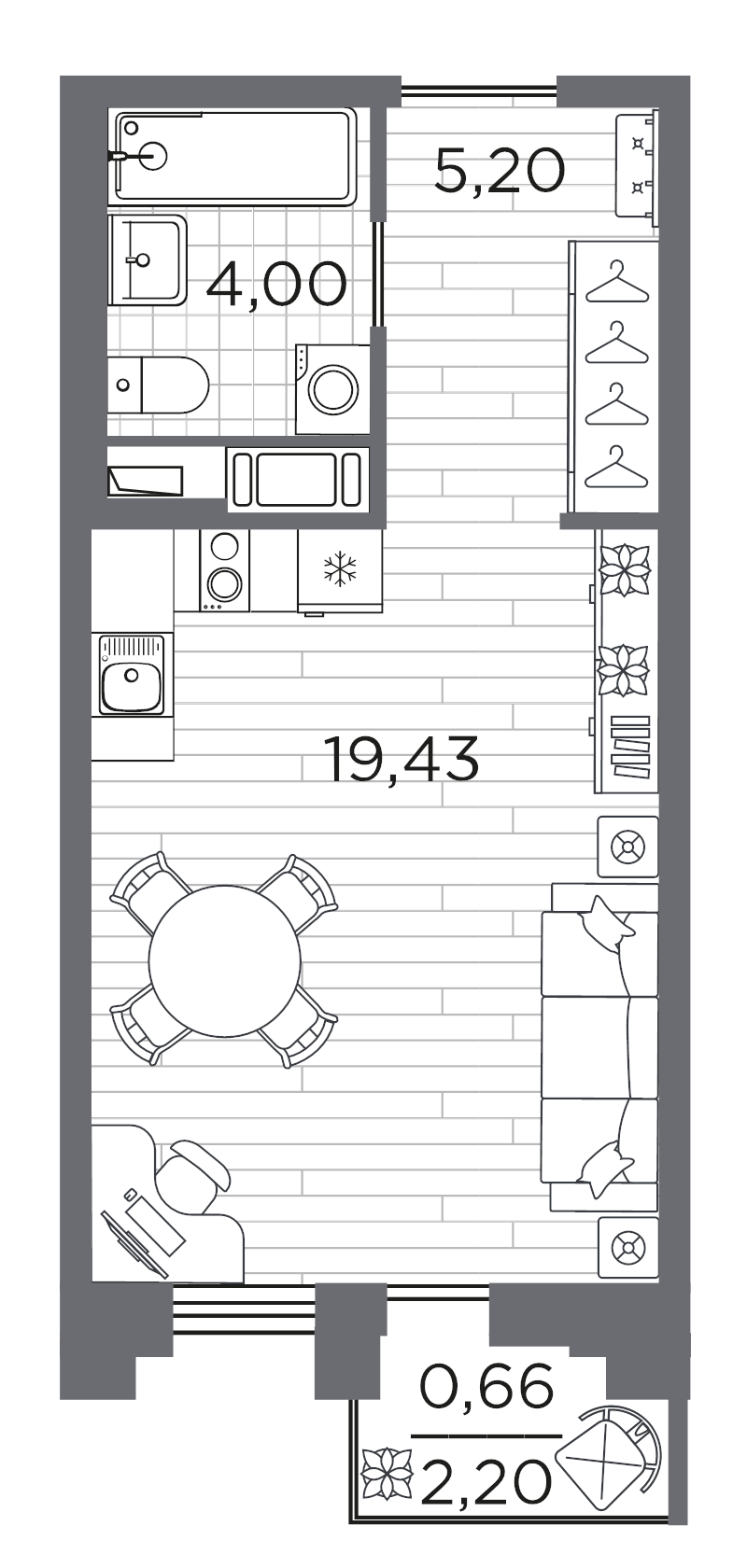 Студия 29,3 м²