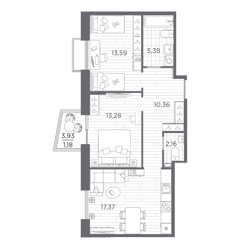 3 ккв (Евро) 63,3 м²