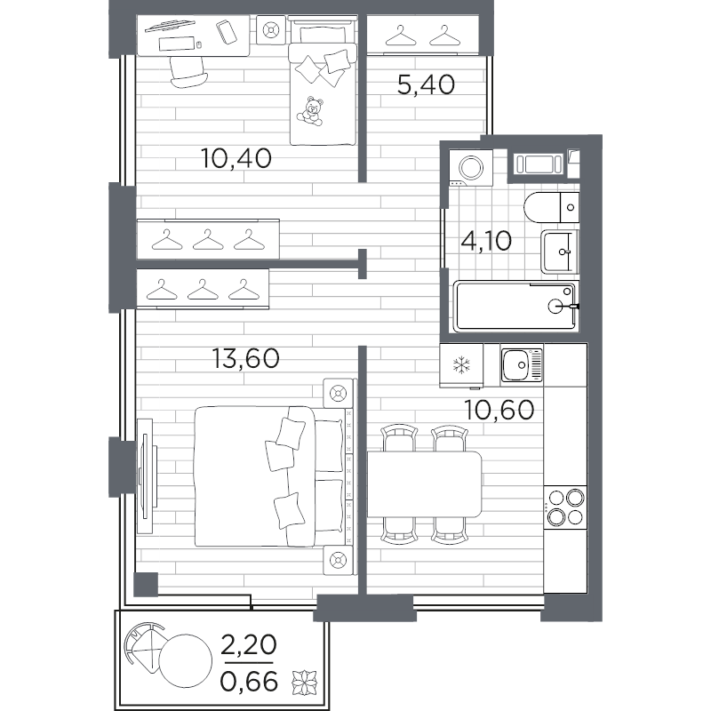 2 ккв 44,8 м²