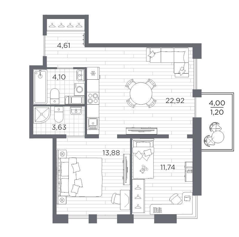 3 ккв (Евро) 62,1 м²