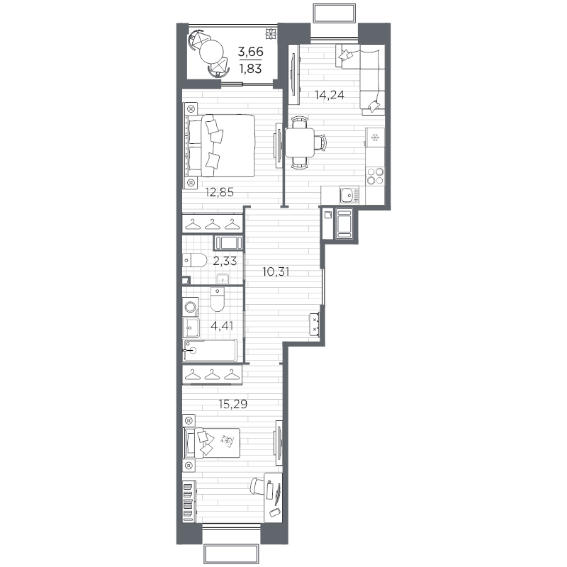 2 ккв 61,3 м²