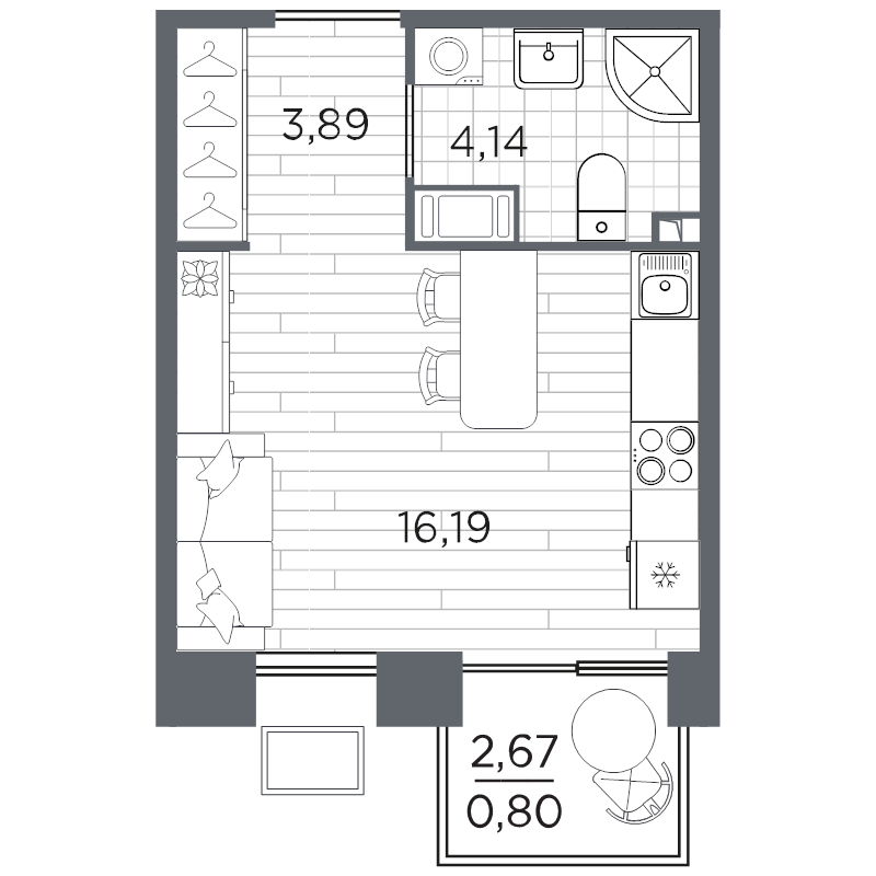 Студия 25 м²