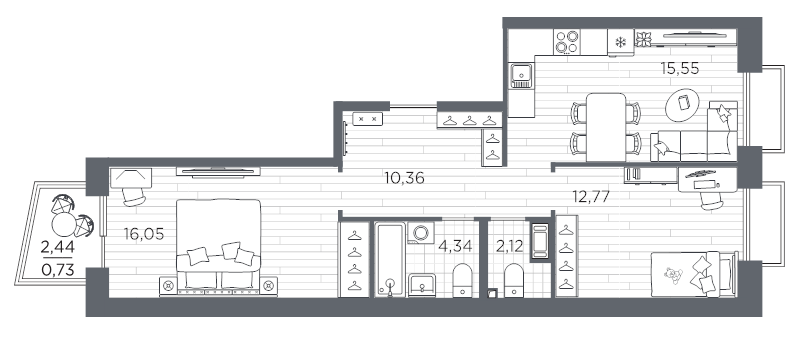 3 ккв (Евро) 61,9 м²
