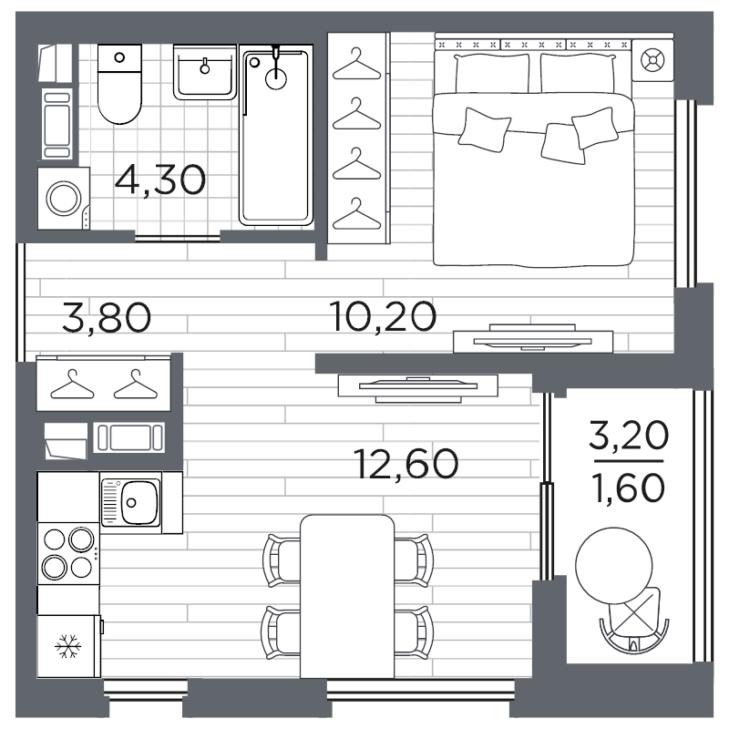 1 ккв 32,6 м²