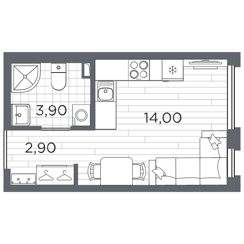 Студия 21,6 м²
