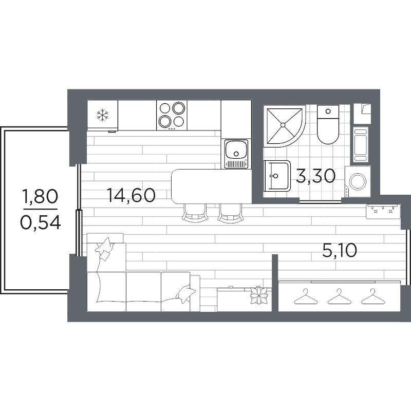 Студия 23,5 м²
