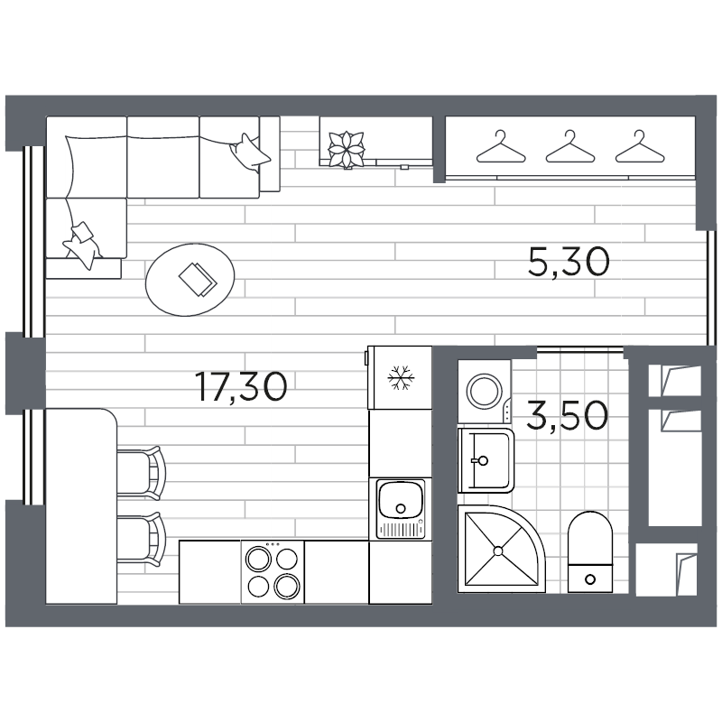 Студия 26,1 м²