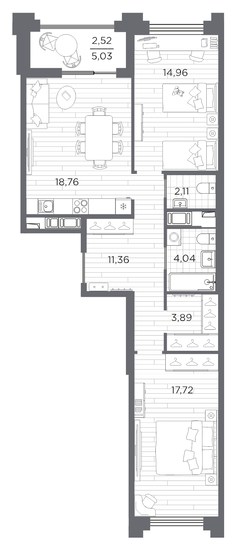 3 ккв (Евро) 75,4 м²