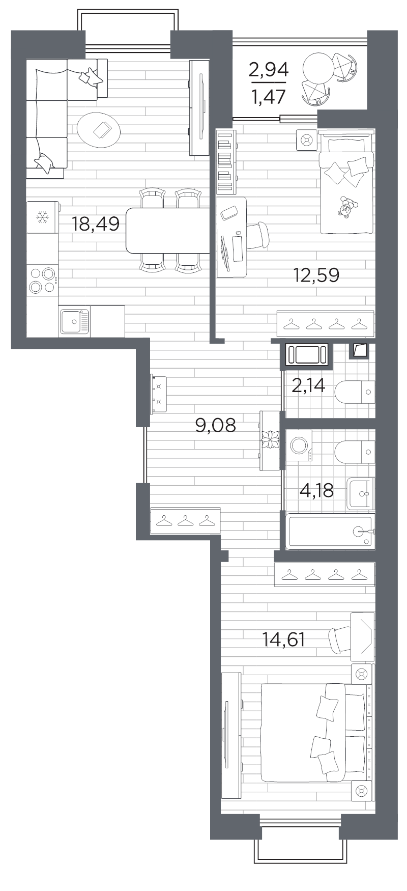 3 ккв (Евро) 62,6 м²