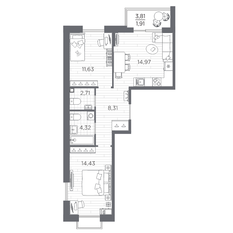 2 ккв 58,3 м²
