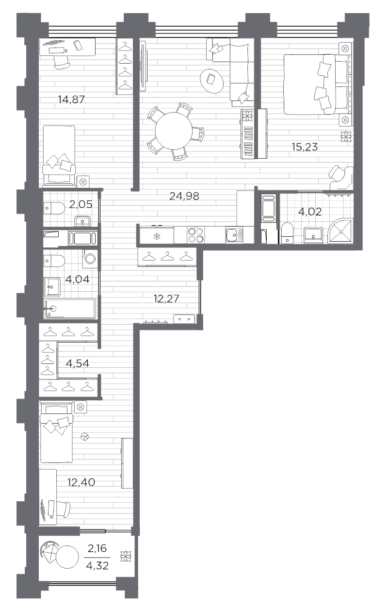 4 ккв (Евро) 96,6 м²