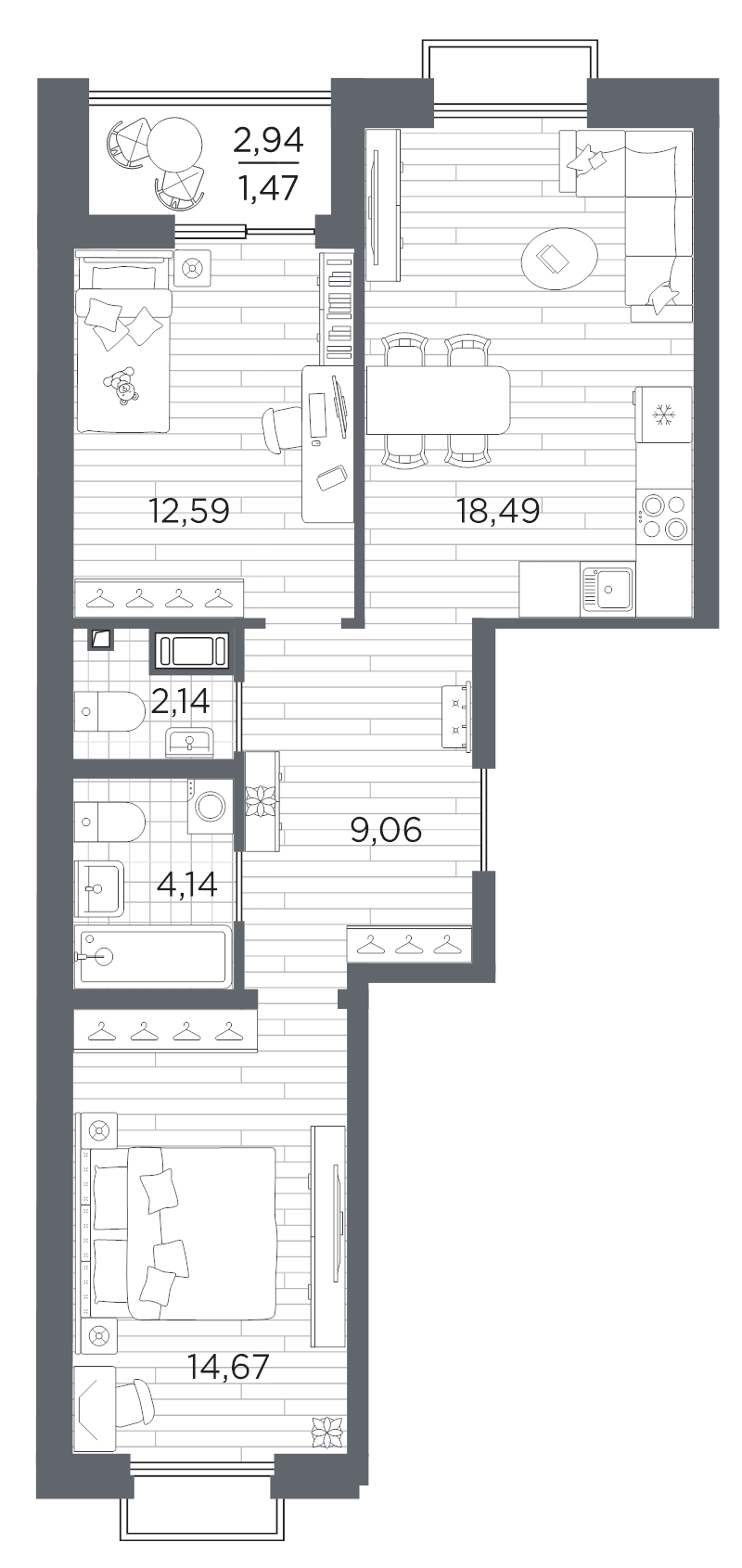 3 ккв (Евро) 62,6 м²
