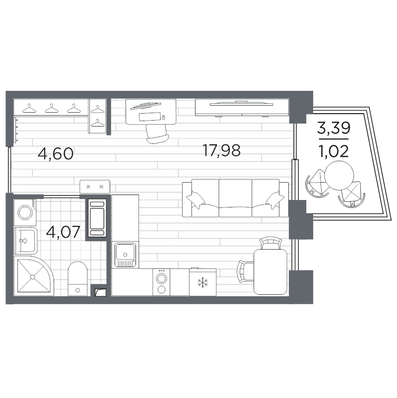 Студия 27,7 м²