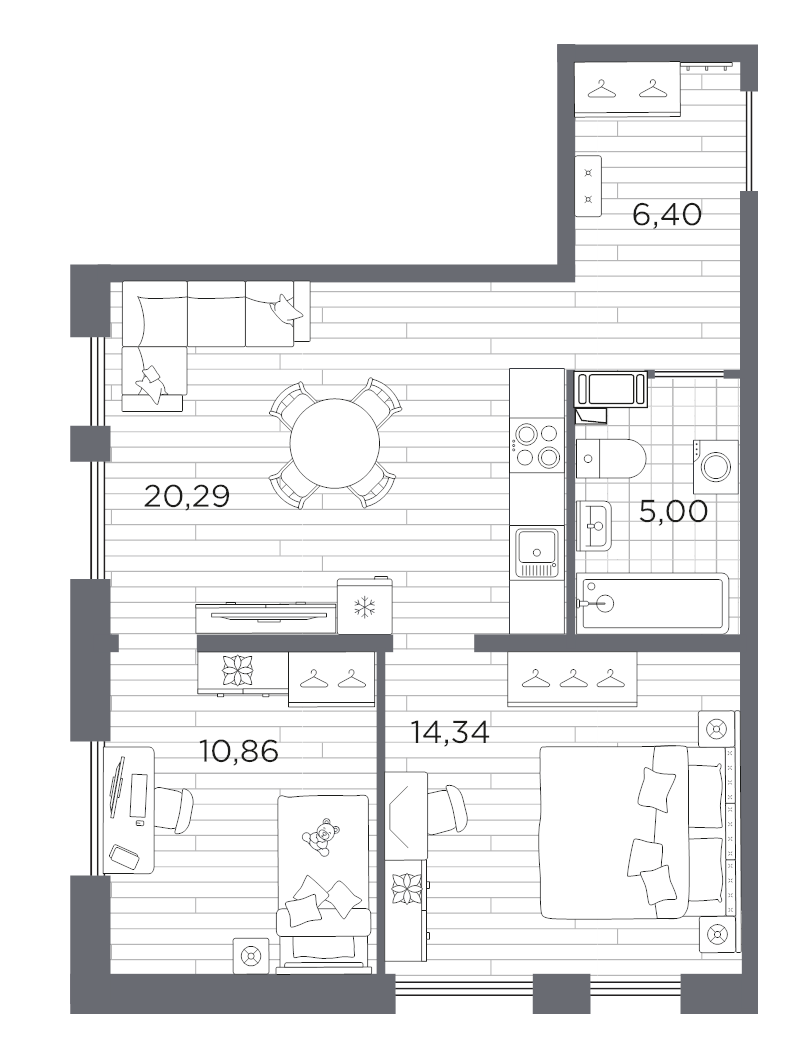 3 ккв (Евро) 56,9 м²