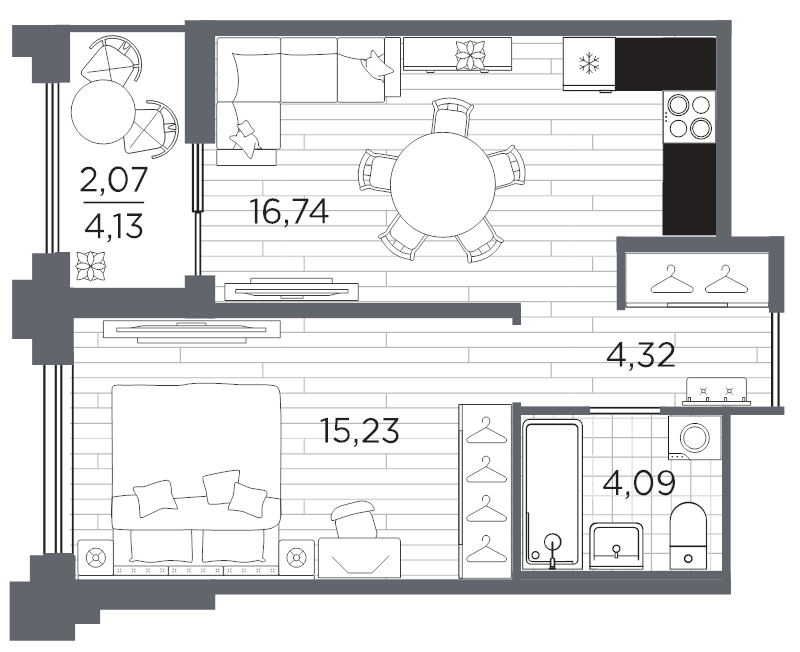 2 ккв (Евро) 42,5 м²
