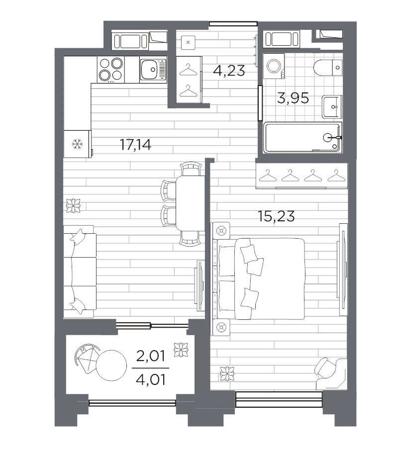 2 ккв (Евро) 42,6 м²