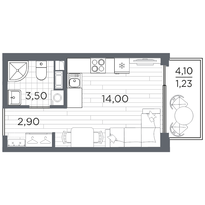 Студия 21,9 м²
