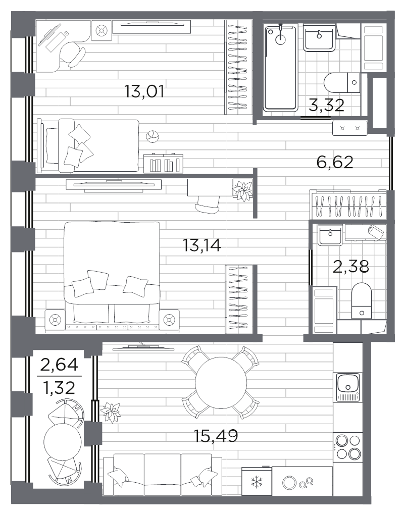 3 ккв (Евро) 55,3 м²