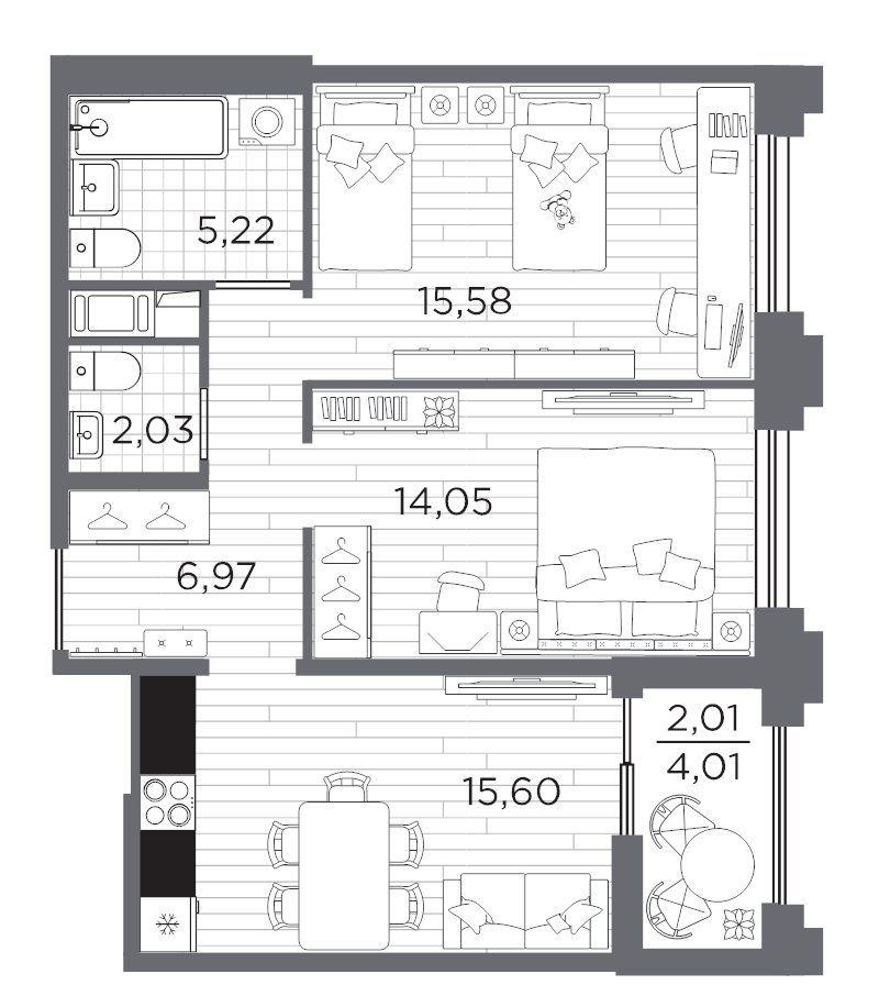 3 ккв (Евро) 61,5 м²