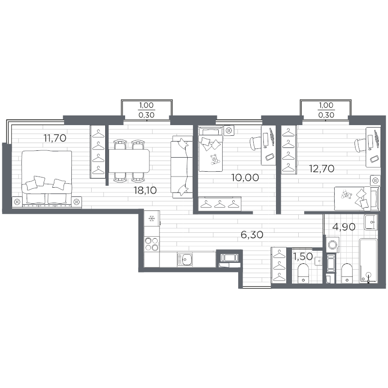 4 ккв (Евро) 66,8 м²