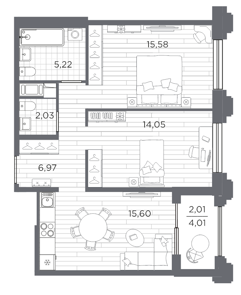 3 ккв (Евро) 61,5 м²
