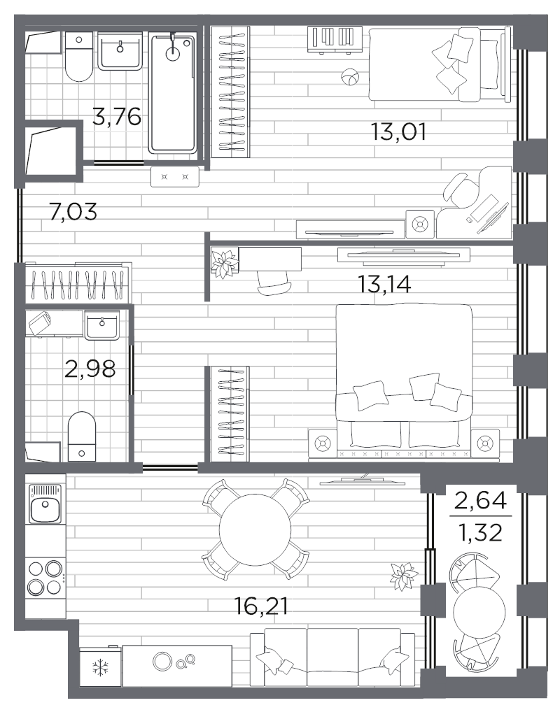 3 ккв (Евро) 57,5 м²