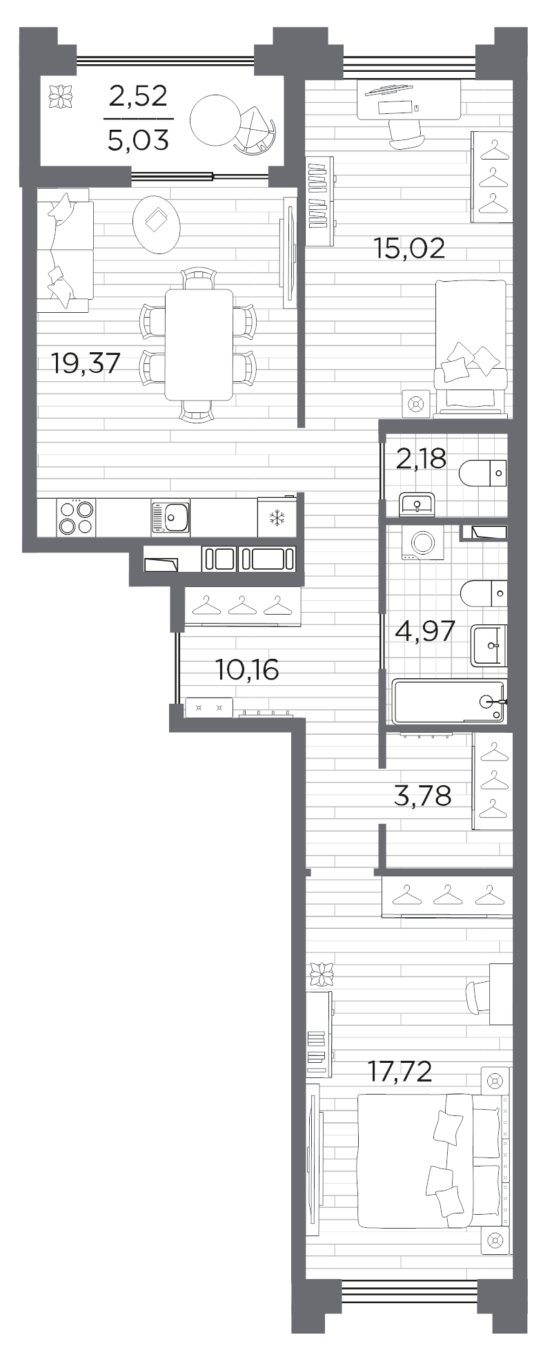 3 ккв (Евро) 75,7 м²