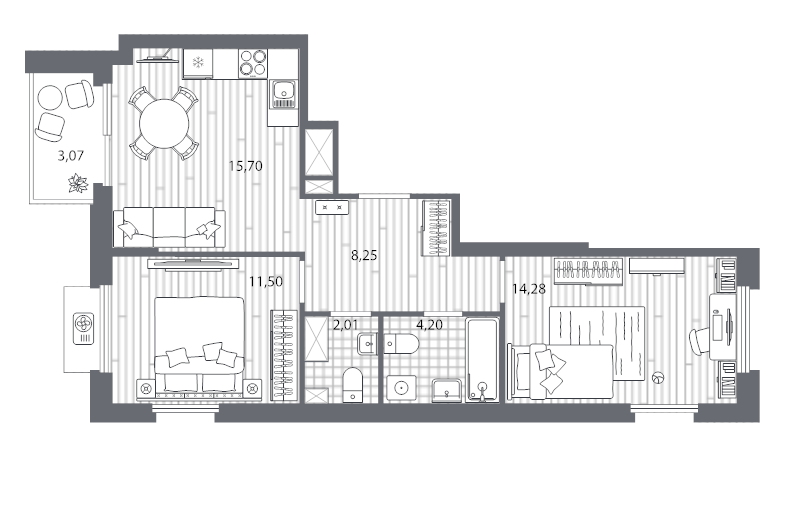 3 ккв (Евро) 57,9 м²
