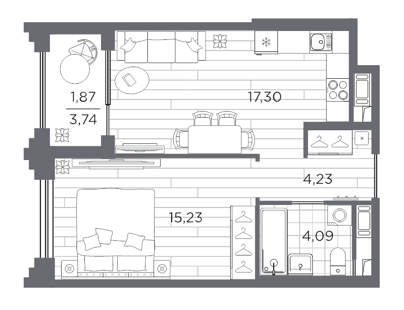 2 ккв (Евро) 42,7 м²