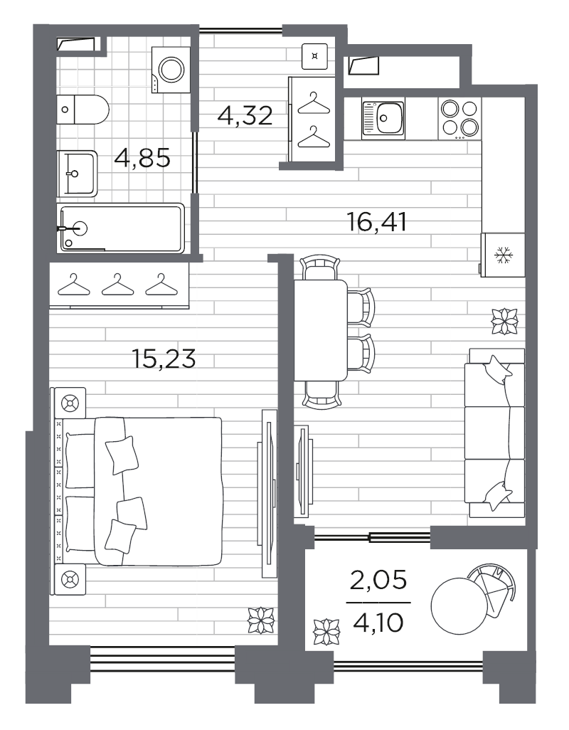 2 ккв (Евро) 42,9 м²