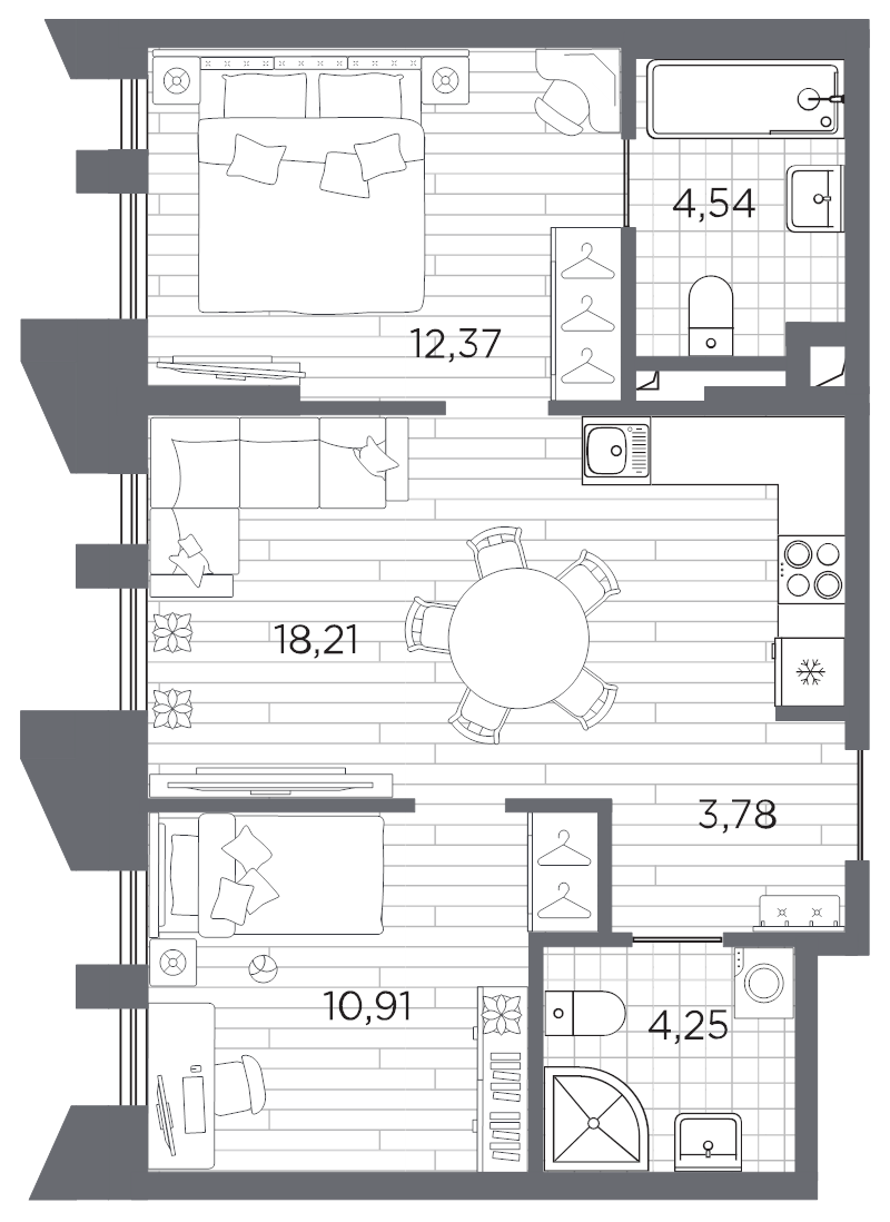 3 ккв (Евро) 54,1 м²