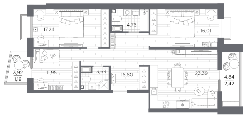 4 ккв (Евро) 97,4 м²